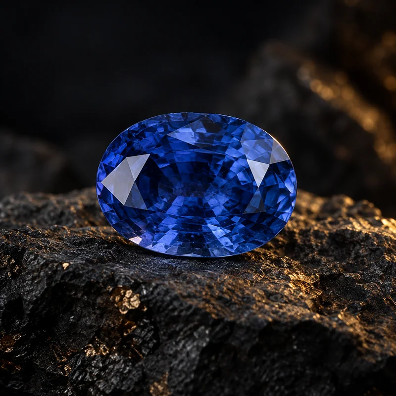 Illustration of Blue Sapphire on dark mineral stone
