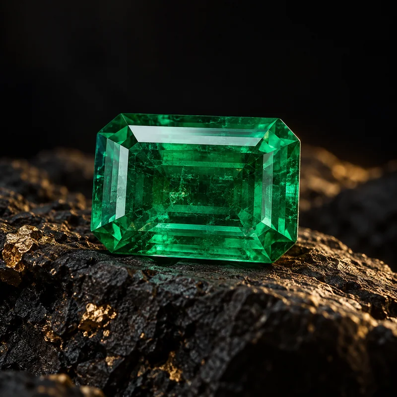 Illustration of Emerald on dark mineral stone