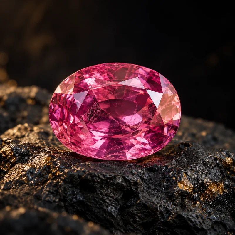 Illustration of Pink Sapphire on dark mineral stone